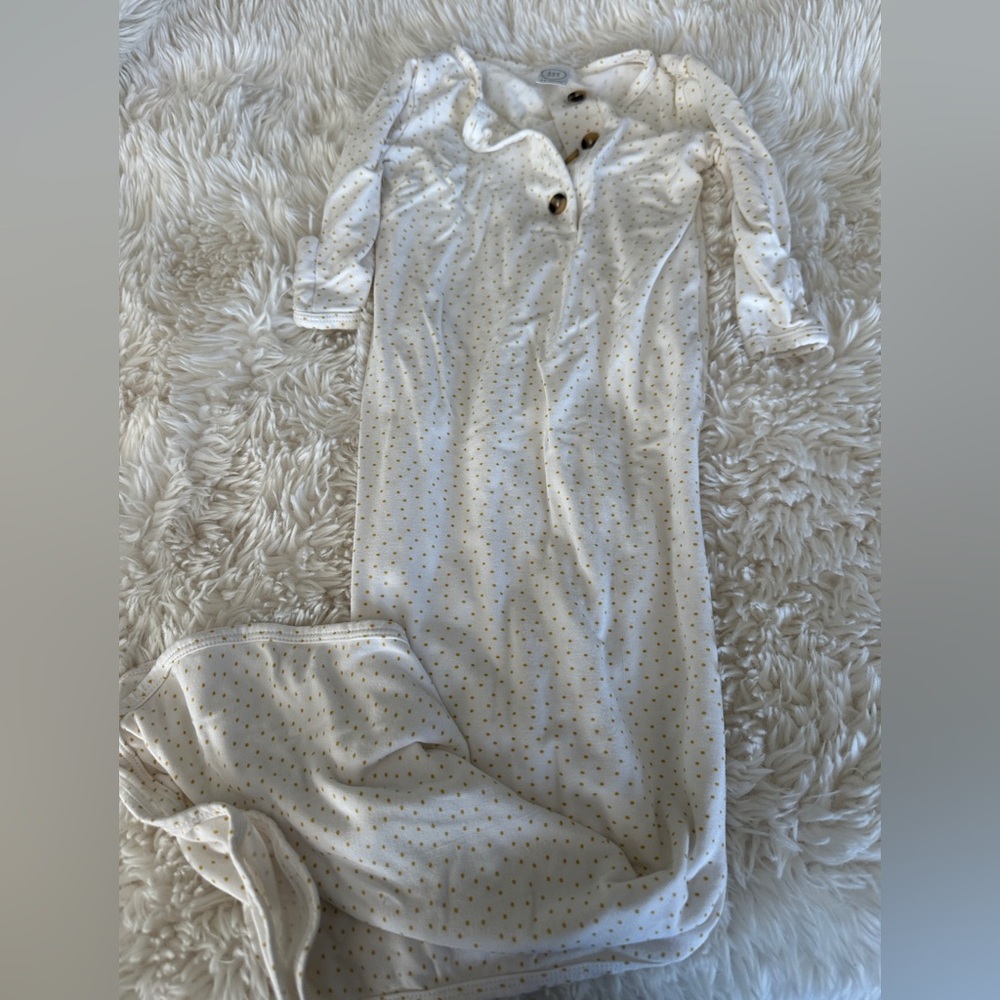 3-6 month Lou Lou & Company Knotted Gown - white with gold dots